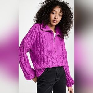 NWT For Love & Lemons Andie Zip Front Purple Sweater $334 MSRP